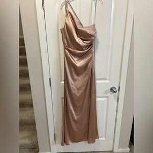 Galina blush satin formal bridesmaids dress
